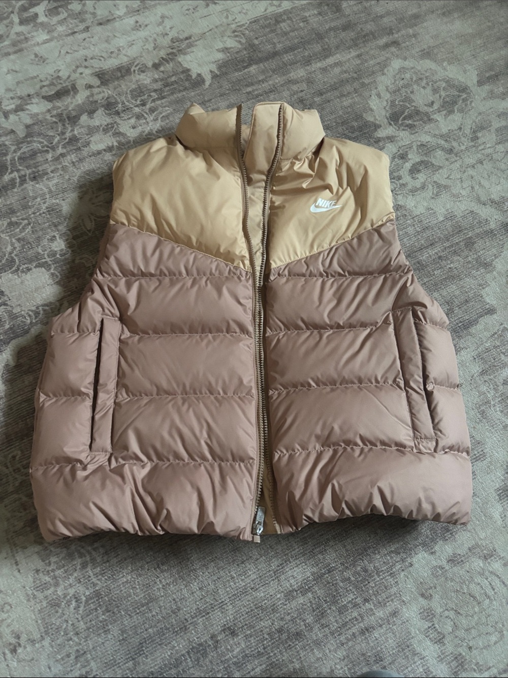 Nike Women's Two-Tone Puffer Vest in Beige and Taupe
